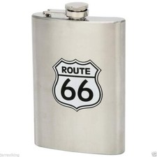 8OZ STAINLESS STEEL ROUTE 66 HIP FLASK BIKER MOTORCYCLE GIFT + FREE FUNNEL*