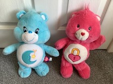 Pair of Plush Care Bears Secret Bear & Blue Crescent Moon & Stars in VGC