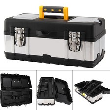 Heavy Duty Stainless Steel Tool Box Chest Secure Storage Case Removable Tray UK