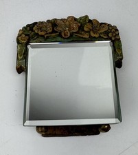 Vintage Barbola Square Mirror Bevel Edged Hand Painted Easel Stand C 1930's