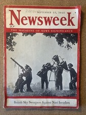 Newsweek Magazine 23rd September 1940 WW2 British Sky Sweepers Against Nazis