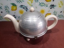 Art Deco NEVACOLD Ceramic Teapot with Insulated Chrome Metal Case Vintage 1950's