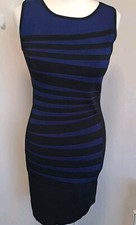 Karen Millen Color Block Stripe Bodycon Bandage Sz 3 Dress Black Blue 