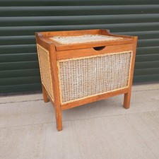Wooden Storage Ottoman Trunk Chest With Woven Rattan Panels - Vintage Coastal