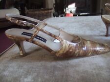 Lisa Kay sling back gold patent leather shoes  size 37 (4.5) 7cm heel, vgc
