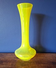 Old Rare Vintage Fenton Style Glamorous Fancy Posh Decor Bright Yellow Bud Vase