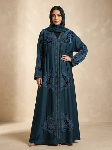 Teal silky heavily embellished - silky,