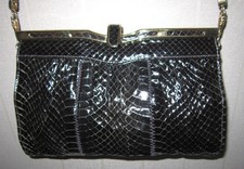 JANE SHILTON SNAKE SKIN SHOULDER BAG / CLUTCH BAG NAVY BLUE LEATHER VINTAGE