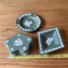 Vtg Set Wedgewood Jasperware Diamond Shaped Trinket Dish, Lidded Box & Ashtray
