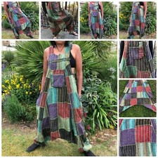 Patchwork Drop Crotch Harem Dungarees Hippie Overalls Festival Jumpsuit Romper