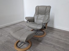 Stressless Mayfair Signature Cori Silver Leather Armchair & Footstool RRP £3089