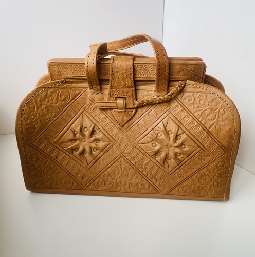 Vintage tooled leather handbag - vintage,