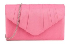 Women's Pleated Plain Suede Wedding Party Prom Evening Clutch Bag Handbag chain
