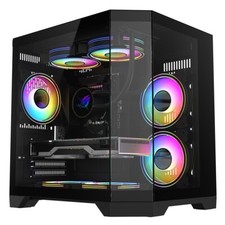 Gaming PC Case Micro ATX Tempered Glass Cube Chassis mATX LED Fan Hub Black UK