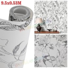 Floral Bloom Black White Peony Wallpaper Flowers Leaves Bird Luxury Feature 9.5M