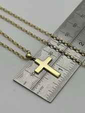 Solid 9ct Yellow Gold 24 Inch Plain Cross Pendant Necklace Men&Women