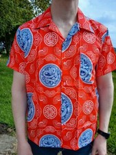 Mens Red Blue Chinese Dragon Hawaiian Summer Travel T Shirt Short Sleeve Size XL