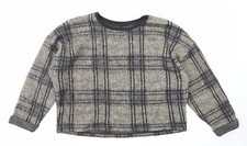 Topshop Womens Grey Scoop Neck Plaid Acrylic Blend Jumper Size 16 - Cropped