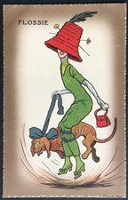 FUNNY FASHIONS “Flossie” Lady with Large Hat / Dog Comic Postcard