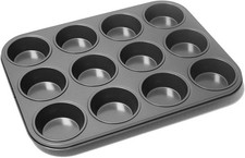 Non stick steel 12 cup shallow fairy cake, bun, tart, baking tray mince pie tin