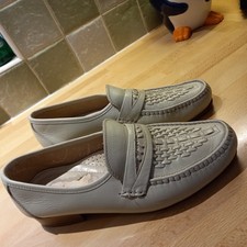 ST MICHAEL M&S MENS VINTAGE CREAM LEATHER WEAVE LOAFER MOCCASIN SHOES UK 6.5