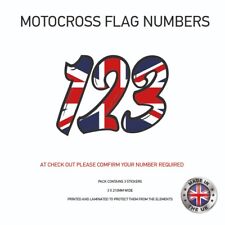 3 x UK Flag Race Number Vinyl Stickers Motorbike Motorcross Quad MFN08