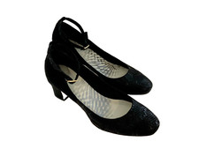 Clarks cushion soft black suede reptile print Shoes Women Ankle Strap UK 8D vgc