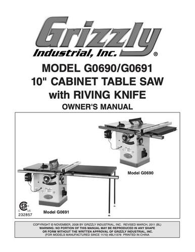 Owner manual grizzly - owner’s,