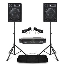 Max SP12 12" Passive DJ Speakers with VXA1500 Amp & Stands - Pro Sound