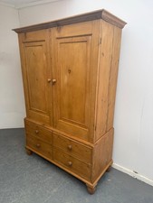 A Superb Antique/Old Pine Victorian Waxed 2 Piece Linen Press / Kitchen Cupboard