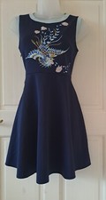 Yunsimuxiang Stunning Navy Blue Embroidered Sleeveless Mini Occasion Dress S