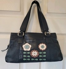 Debenhams Navy Blue Genuine Leather Multi-pocket Grab Bag Handbag