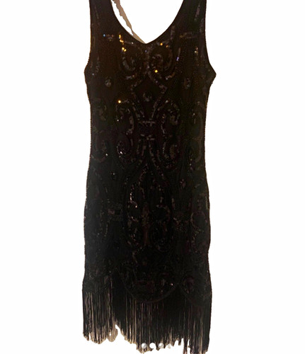 Black sequin beaded - sequin, fringe
