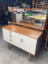 Vintage Schreiber Brown & White Dressing Table Detachable Legs Mirror Drawers