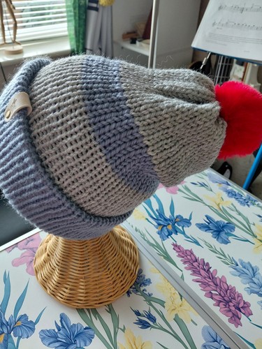 Hand knitted bobble hat beanie - hat,