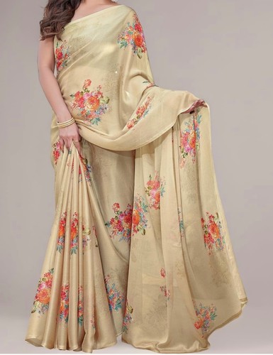 Beige floral saree - beige,