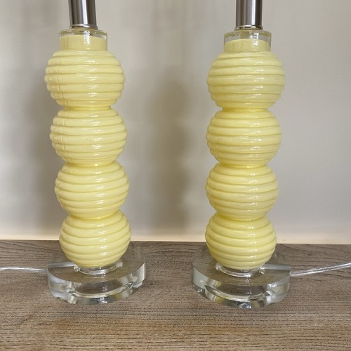 Pair yellow ribbed glass table - ribbed,