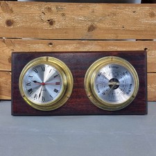 Vintage Barometer And Clock Mounted On Wooden Display Board Quartz UNTESTED UK