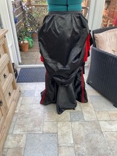 Black Satin Long Bustle Skirt. With Red Inserts And Side Pleated Bustle