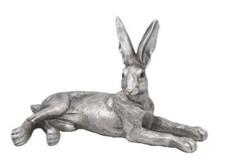 Silver lying hare ornament - silver,