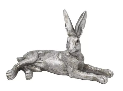 Silver lying hare ornament - silver,