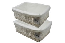 Storage Hamper Basket Large White Wicker With Cloth Lining Pack Of 2 By Arpan