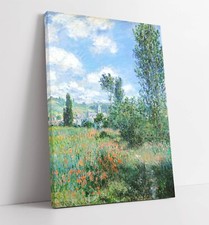 CLAUDE MONET "VIEW OF V?THEUIL" IMPRESSIONISM -DEEP FRAMED CANVAS WALL ART PRINT