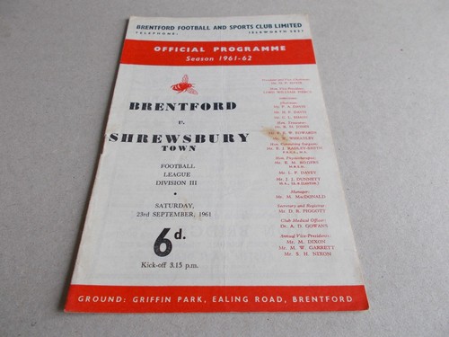 Brentford shrewsbury 62 - v, 61/62