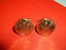 THREE PENNY BIT COINS - GOLD CUFF LINKS - 1937 to 1967
