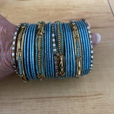 VINTAGE Indian stackable Bangles Set Blue & Gold 23 bangles with original box
