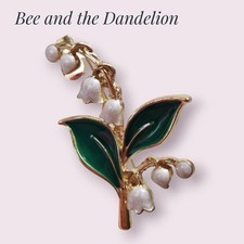 Lily of the Valley Gold Tone Enamel  Brooch