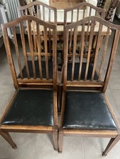 Set of 4 Vintage Oak Spindle Wheel Back Kitchen/Dining Chairs