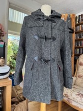 New Ladies Plain Grey Harris Tweed Hooded Duffle Coat UK 12