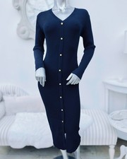 Karen Millen Navy Button Detail Knitted Rib Midi Jumper Dress M 8-10 BNWOT